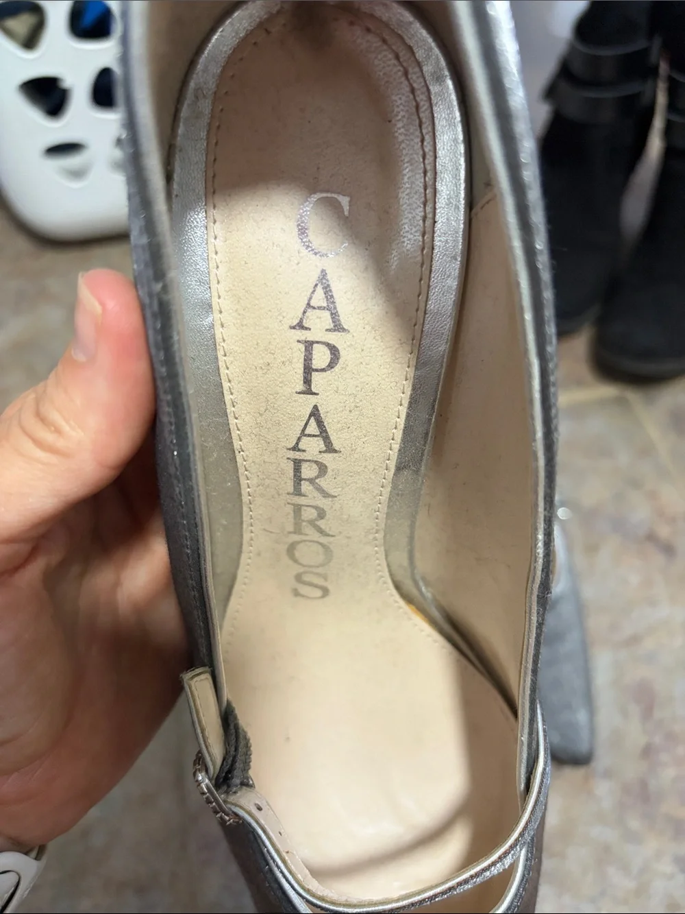 Caparros Silver Pointed Mary Jane Heels